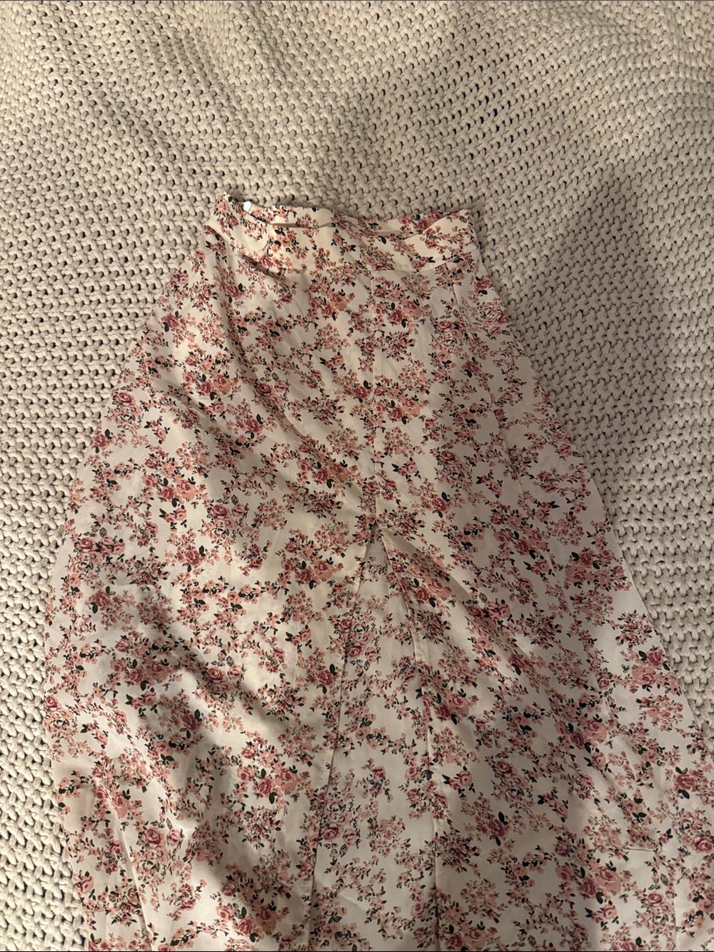 Floral A-Line Midi Skirt in Cream and Pink